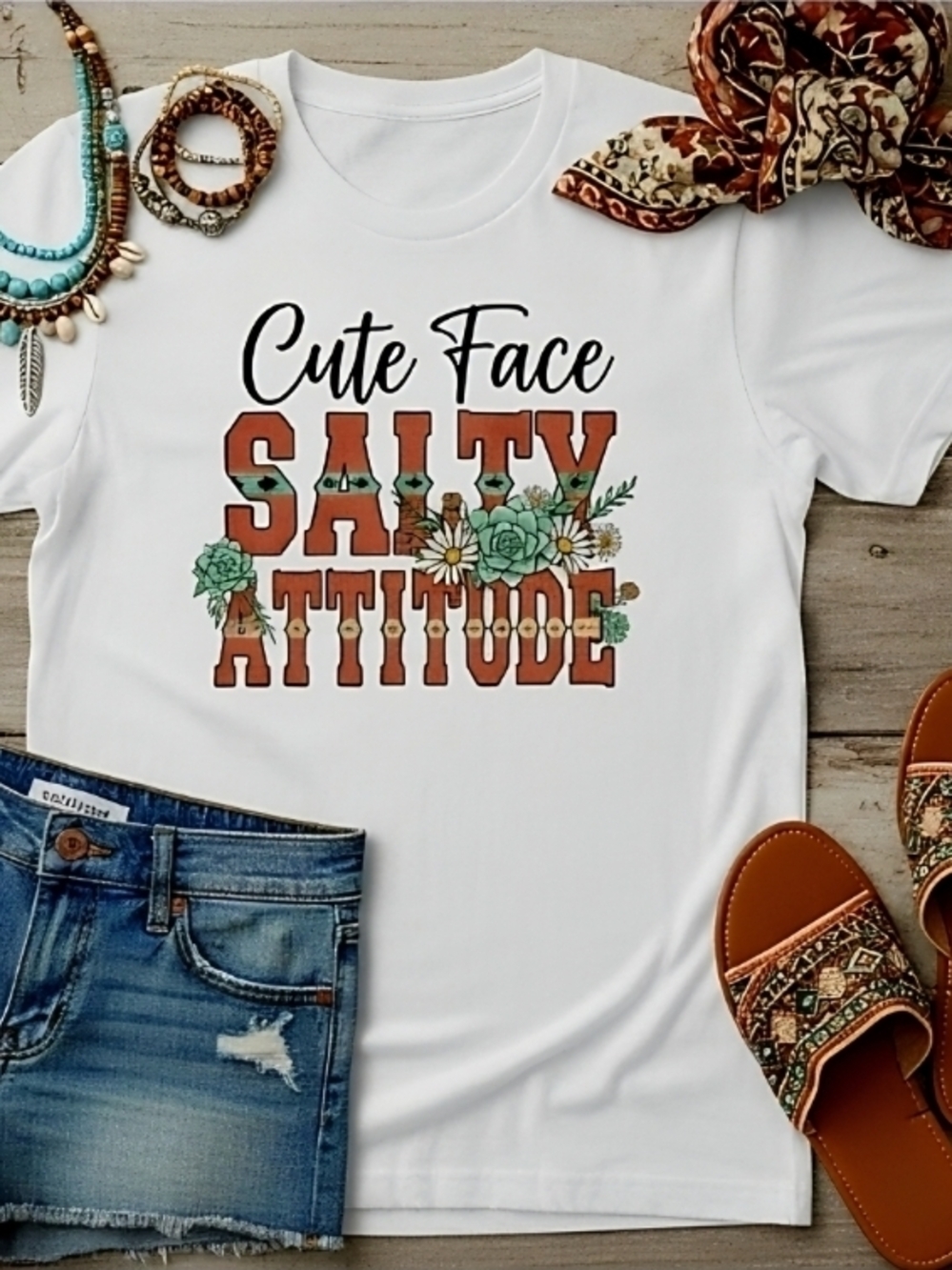 Cute Face Salty Attitude Western Graphic Tee • Cowgirl Country Shirt • Boho